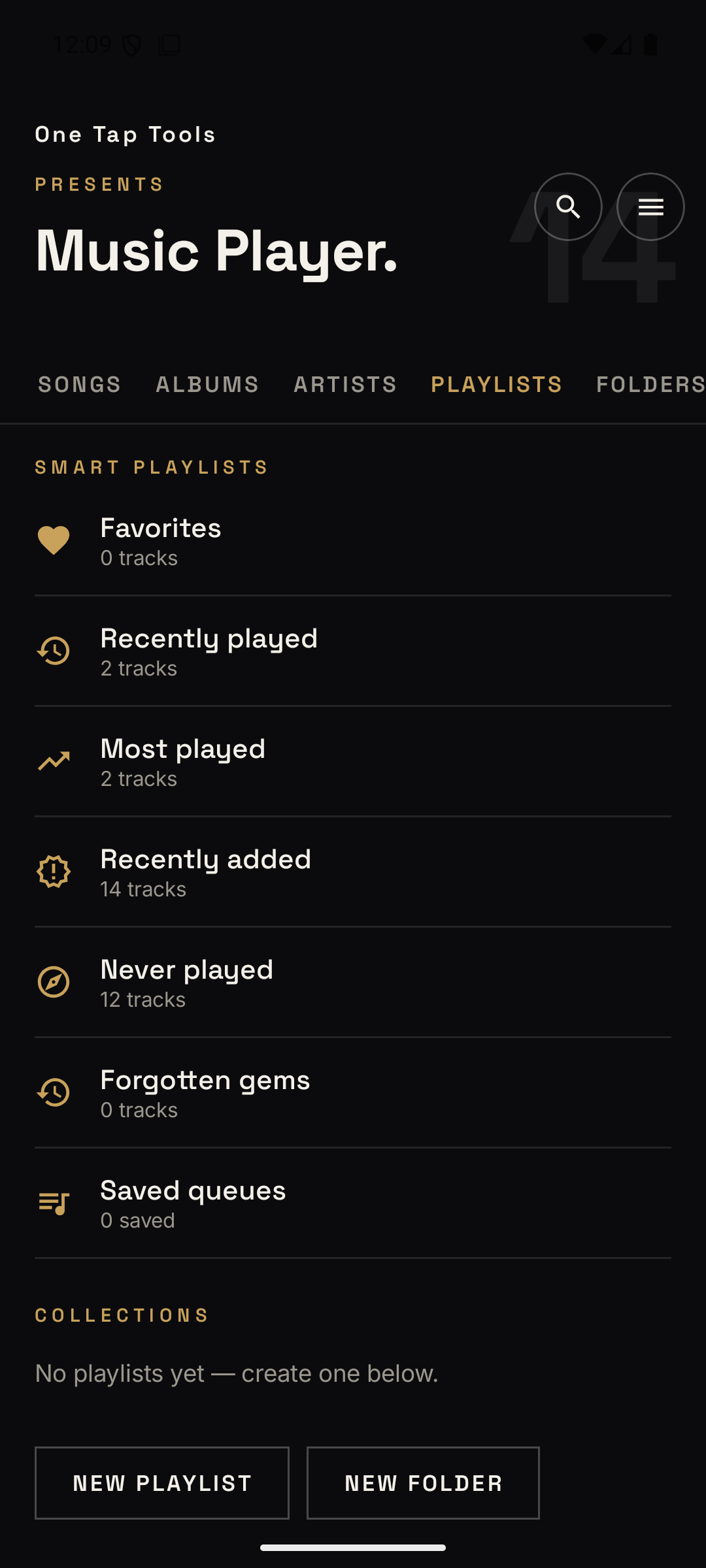 Playlists screen