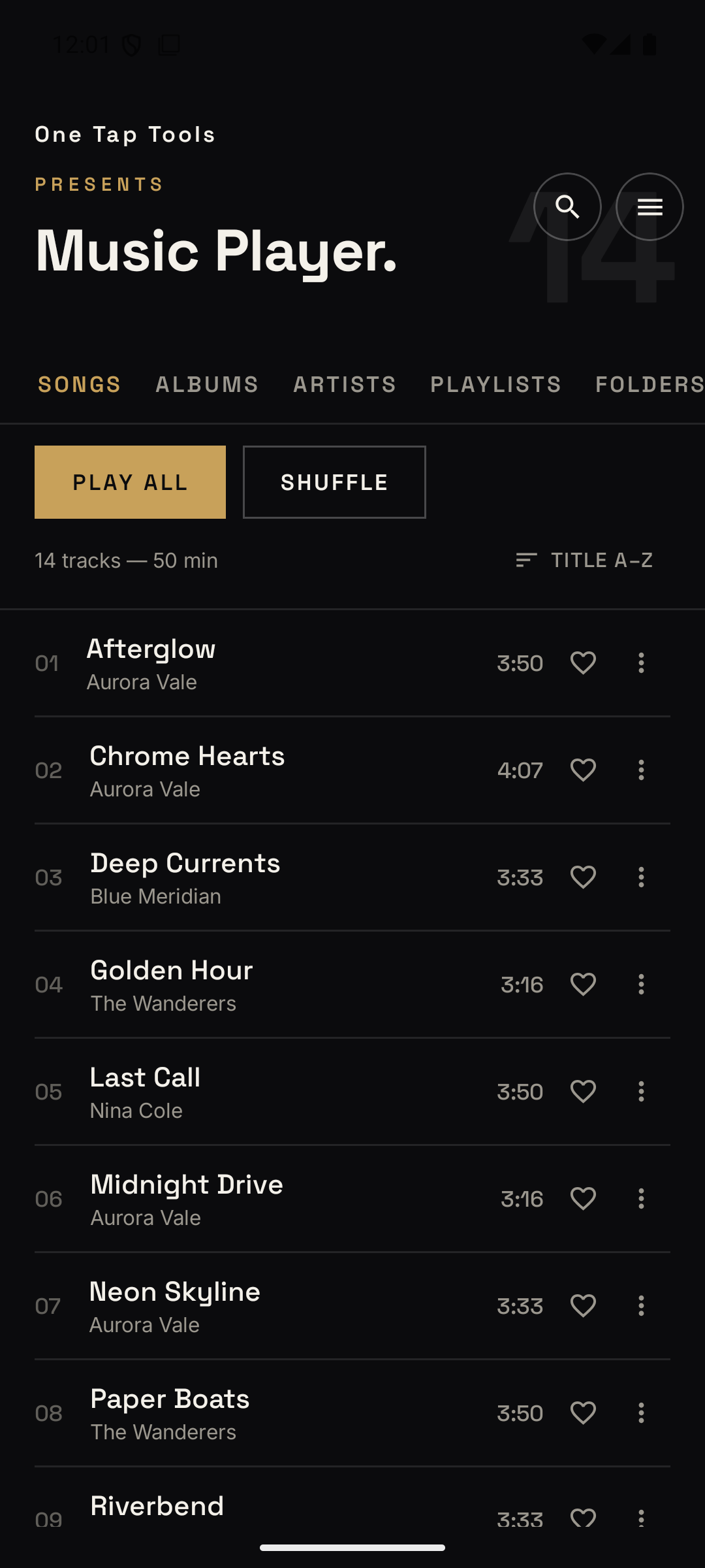 Songs library screen